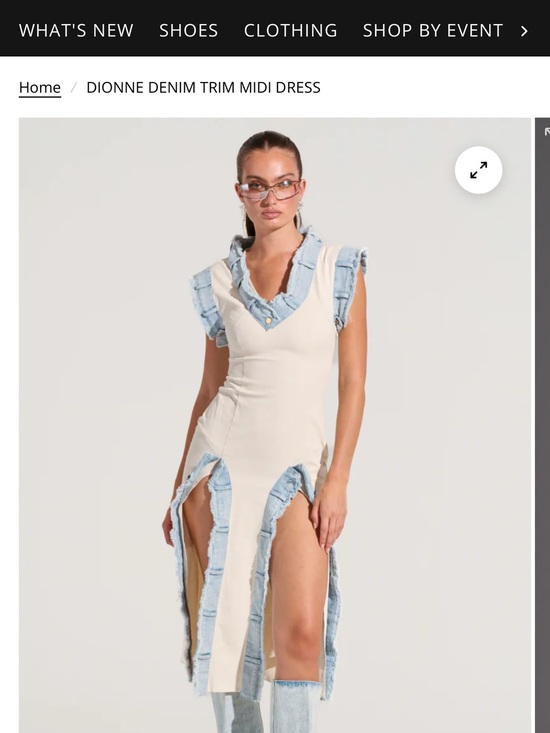 AKIRA Dresses & Skirts - AKIRA Cream Midi Dress with Light Blue Denim Trim